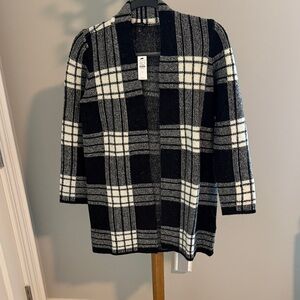 NEW! Talbots Black & White Plaid Open Cardigan